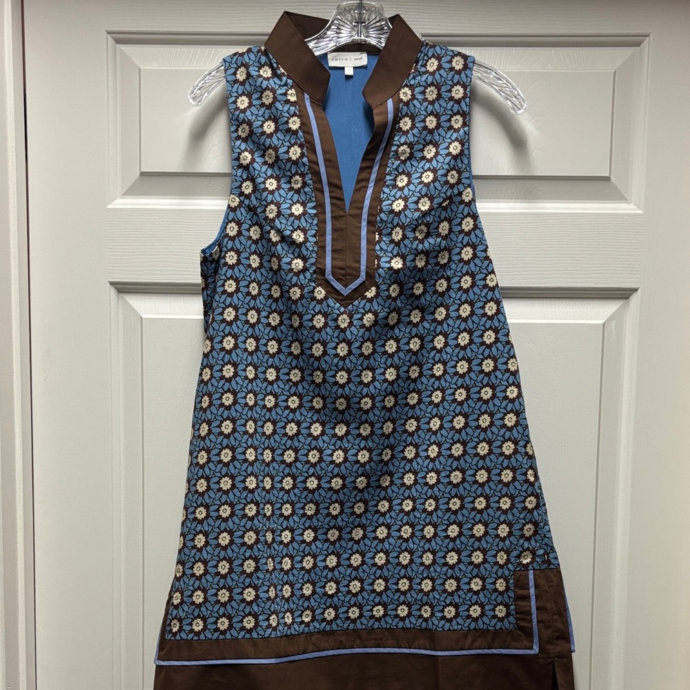 entro Blue Brown geometric Floral Mini sleeveless Dress small